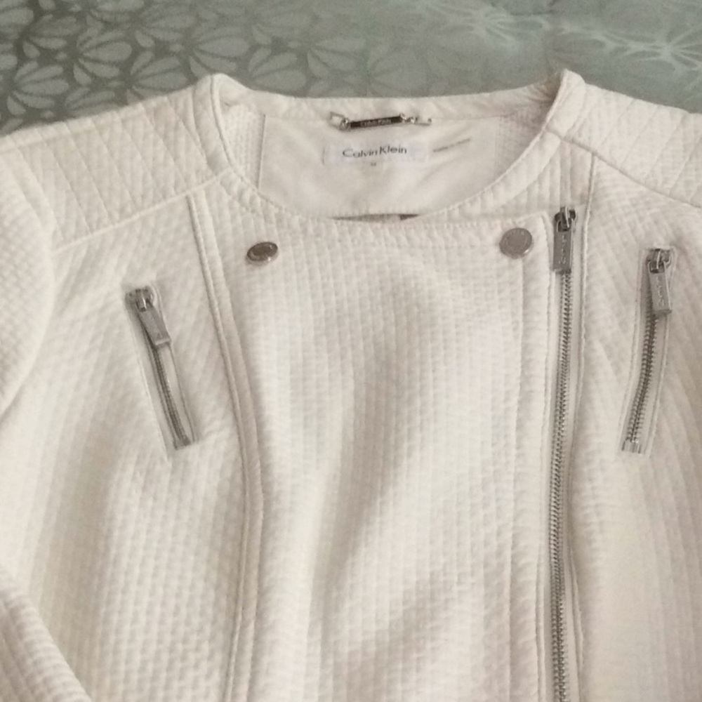 Calvin Klein cream vinyl motto jacket
